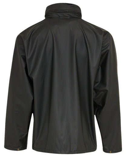 Black Coloured Elka Mens Dry Zone PU Rain Jacket on white background 