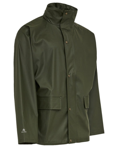 Olive Coloured Elka Mens Dry Zone PU Rain Jacket on white background 