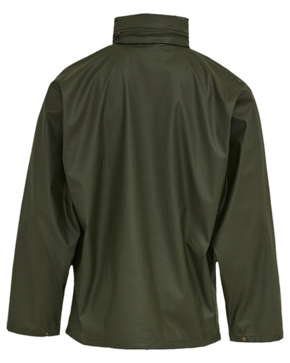 Olive Coloured Elka Mens Dry Zone PU Rain Jacket on white background 
