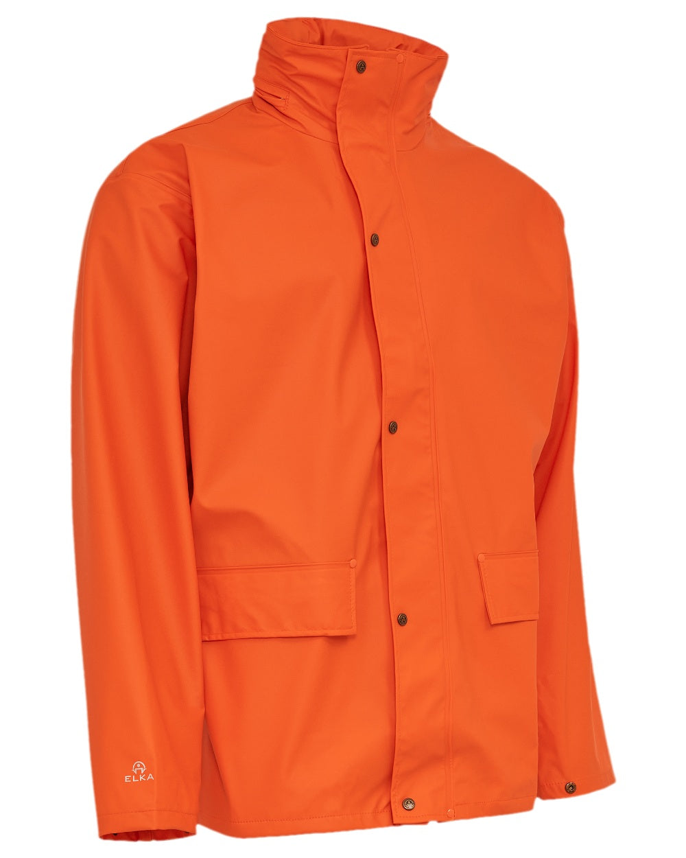 Orange Coloured Elka Mens Dry Zone PU Rain Jacket on white background 