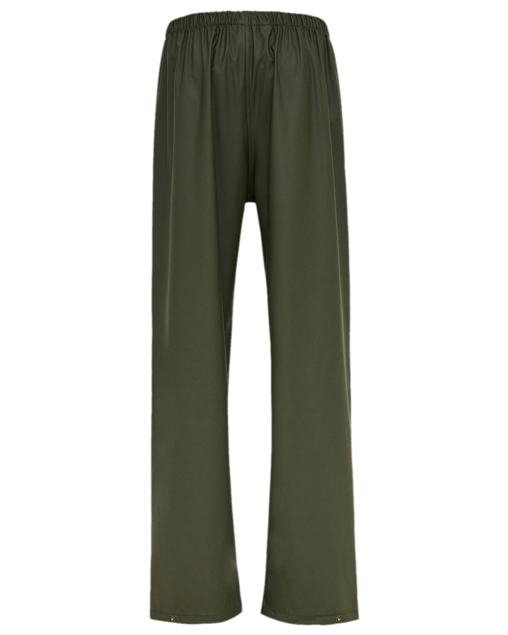 Olive Coloured Elka Mens Dry Zone PU Rain Trousers on white background 