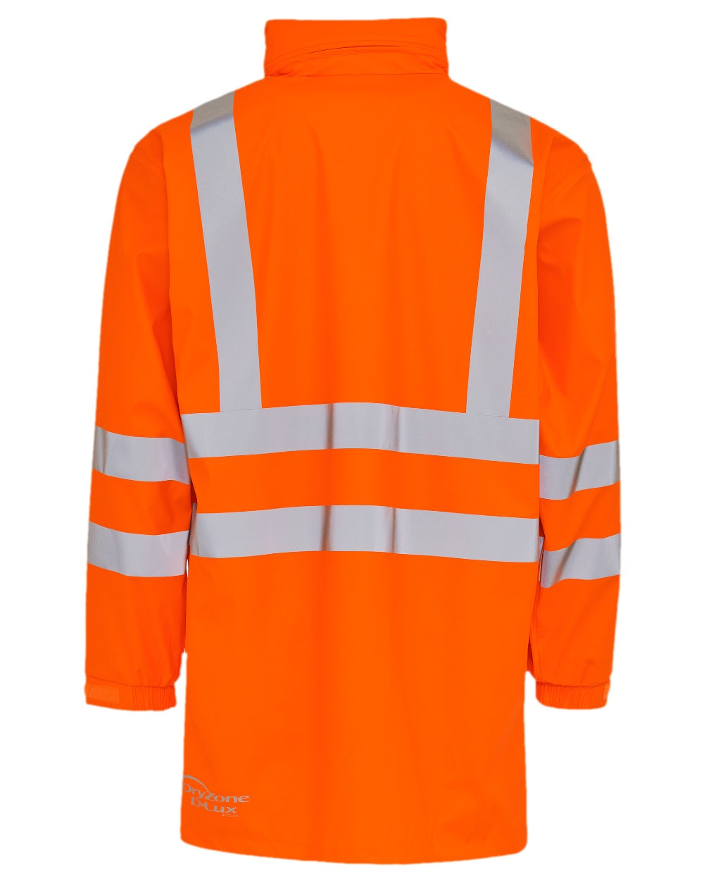 Fluorescent Orange Coloured Elka Mens Dry Zone Visible Jacket Extra Length on white background 