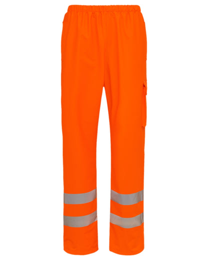 Fluorescent Orange Coloured Elka Mens Dry Zone Visible Waist Trousers With Pockets on white background 