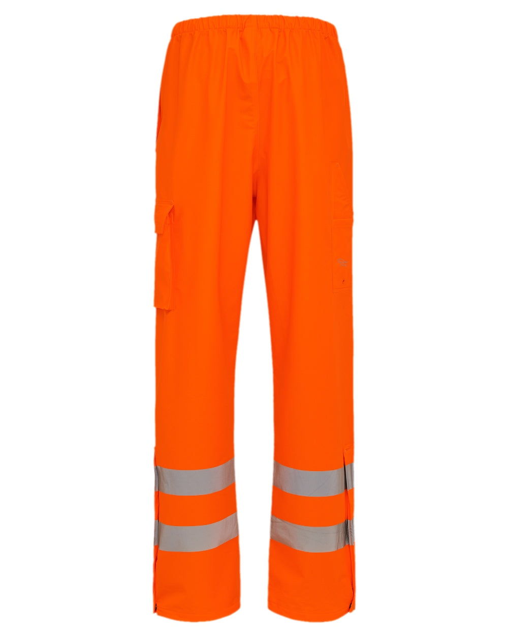 Fluorescent Orange Coloured Elka Mens Dry Zone Visible Waist Trousers With Pockets on white background 