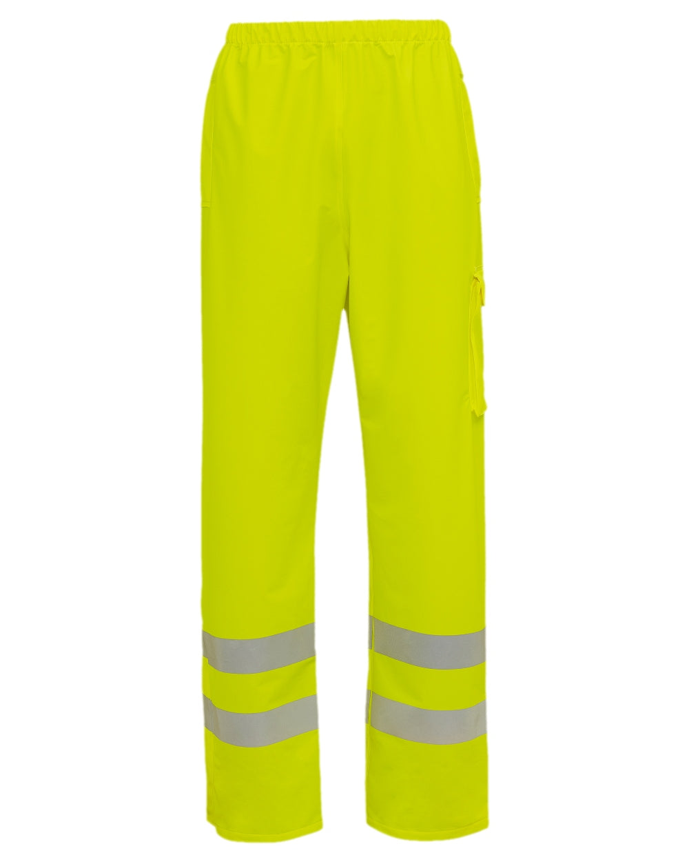 Fluorescent Yellow Coloured Elka Mens Dry Zone Visible Waist Trousers With Pockets on white background 