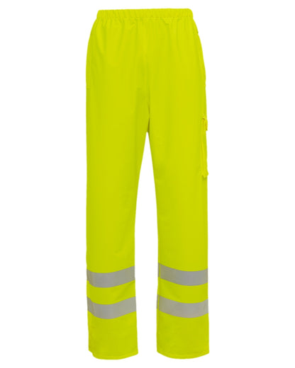 Fluorescent Yellow Coloured Elka Mens Dry Zone Visible Waist Trousers With Pockets on white background 