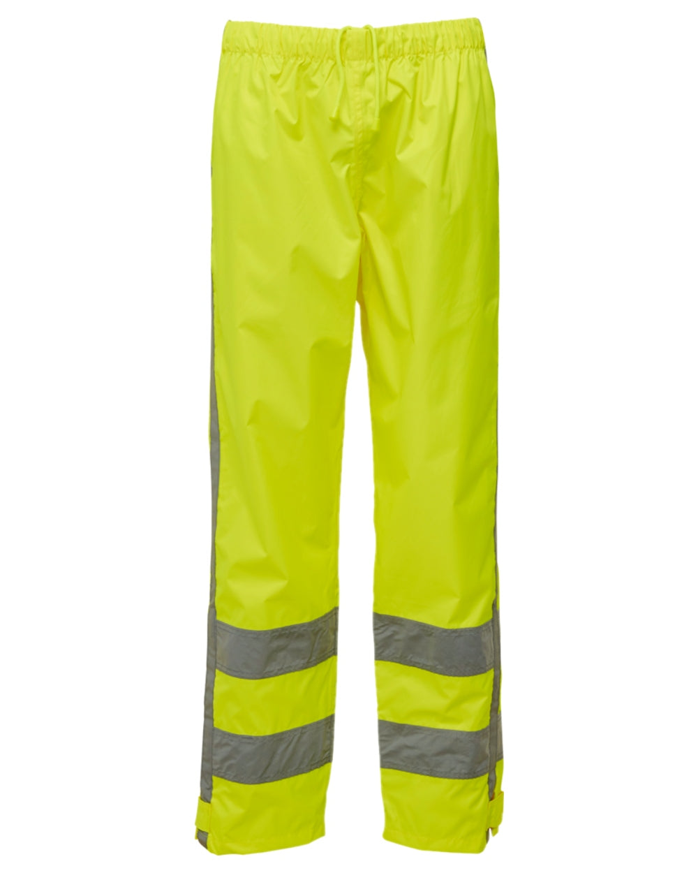 Fluorescent Yellow Coloured Elka Mens Visible Xtreme Rain Trousers With Reflective Tape on white background 