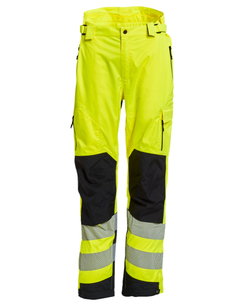 Fluorescent Yellow Black Coloured Elka Mens Visible Xtreme Stretch Combi Trousers on white background 