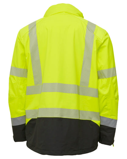 Fluorescent Yellow Black Coloured Elka Mens Visible Xtreme Stretch Jacket on white background 
