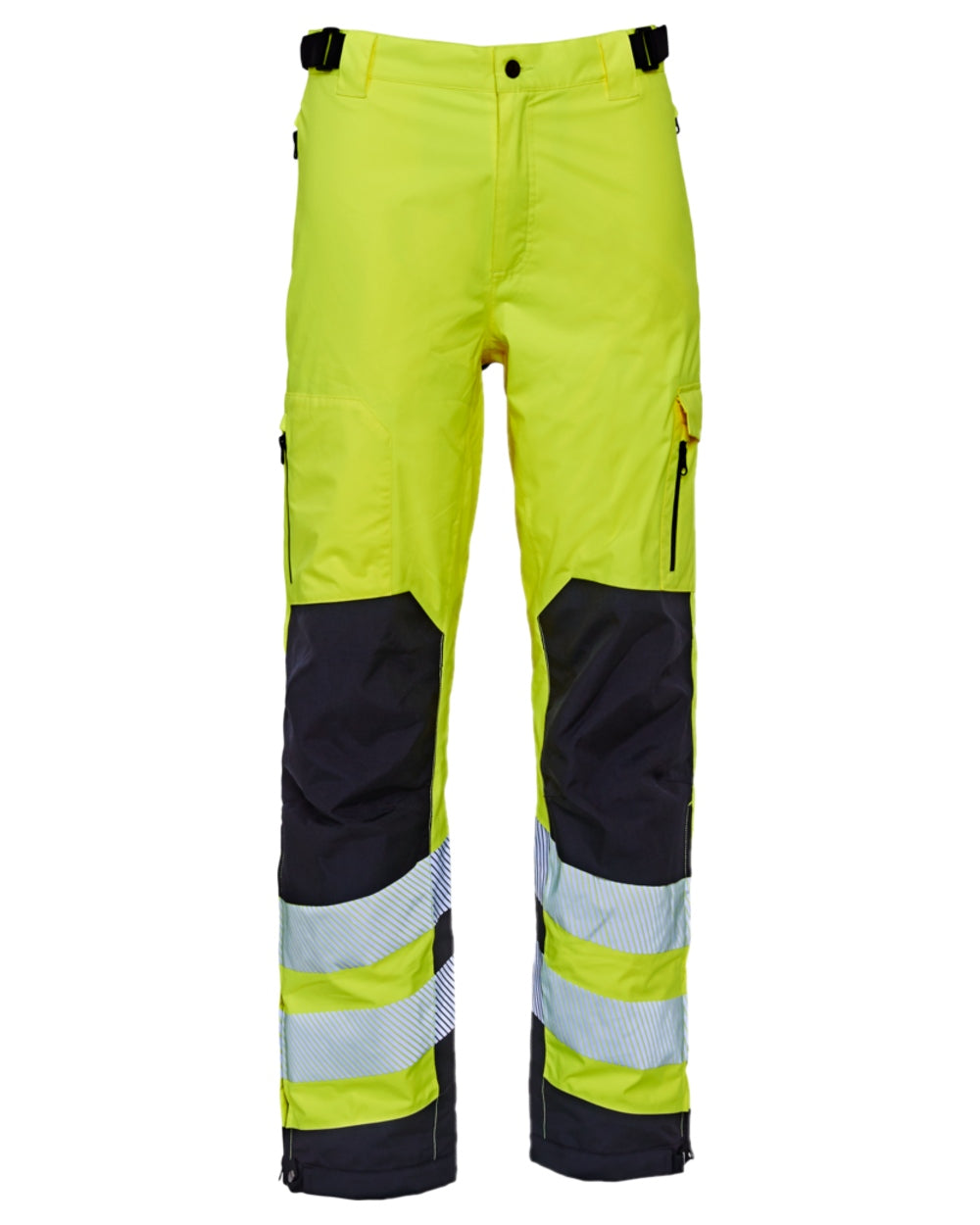 Fluorescent Yellow Black Coloured Elka Mens Visible Xtreme Stretch Waist Trousers on white background 
