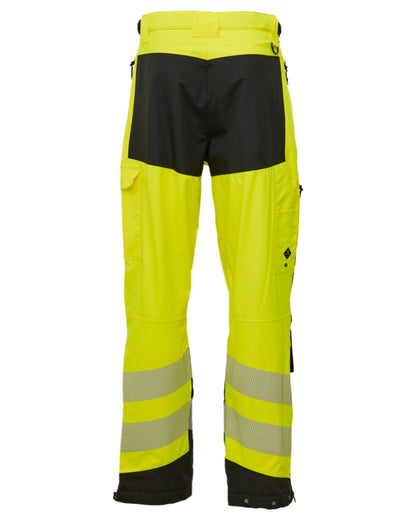 Fluorescent Yellow Black Coloured Elka Mens Visible Xtreme Stretch Waist Trousers on white background 