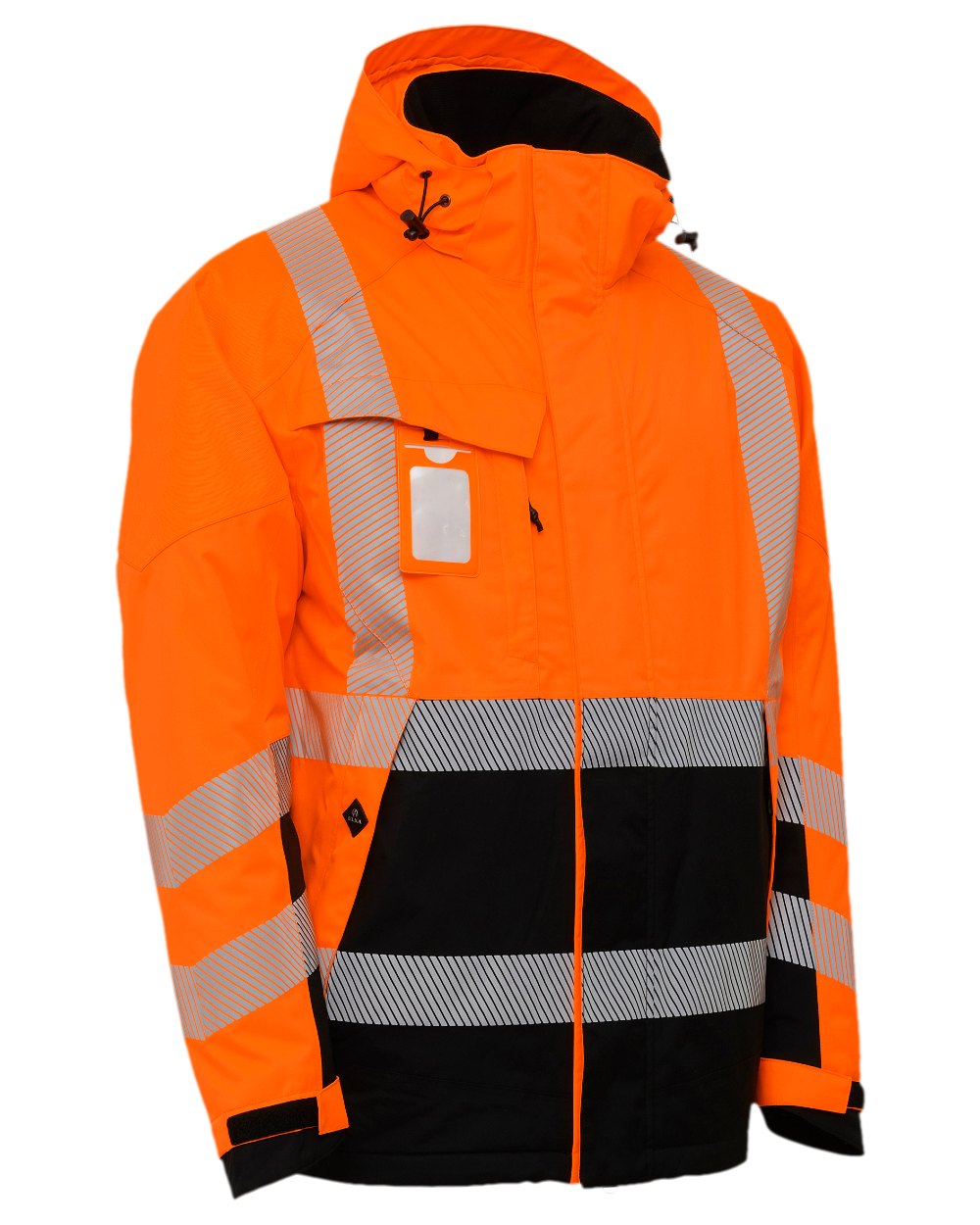 Fluorescent Orange Black Coloured Elka Mens Visible Xtreme Stretch Winter Jacket on white background 
