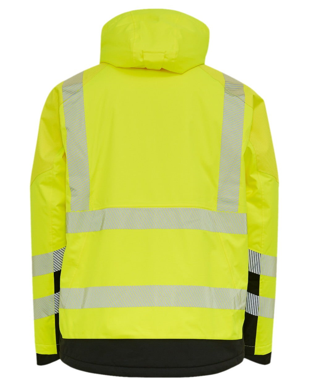 Fluorescent Yellow Black Coloured Elka Mens Visible Xtreme Stretch Winter Jacket on white background 