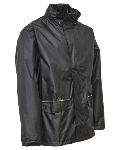 Black Coloured Elka Mens Working Xtreme Waterproof Rain Jacket on white background 
