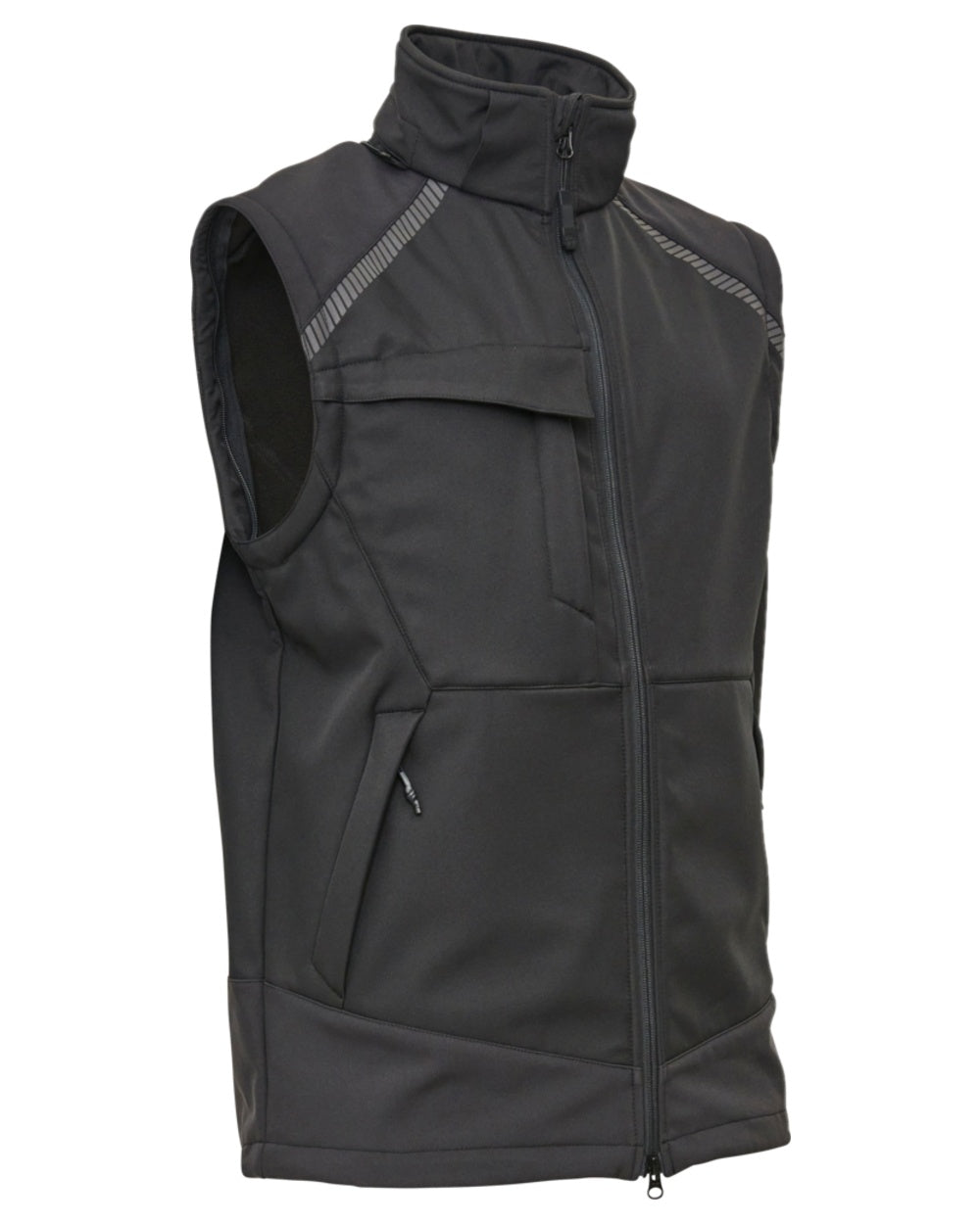 Black Coloured Elka Mens Working Xtreme Softshell Jacket With Detachable Sleeves on white background 