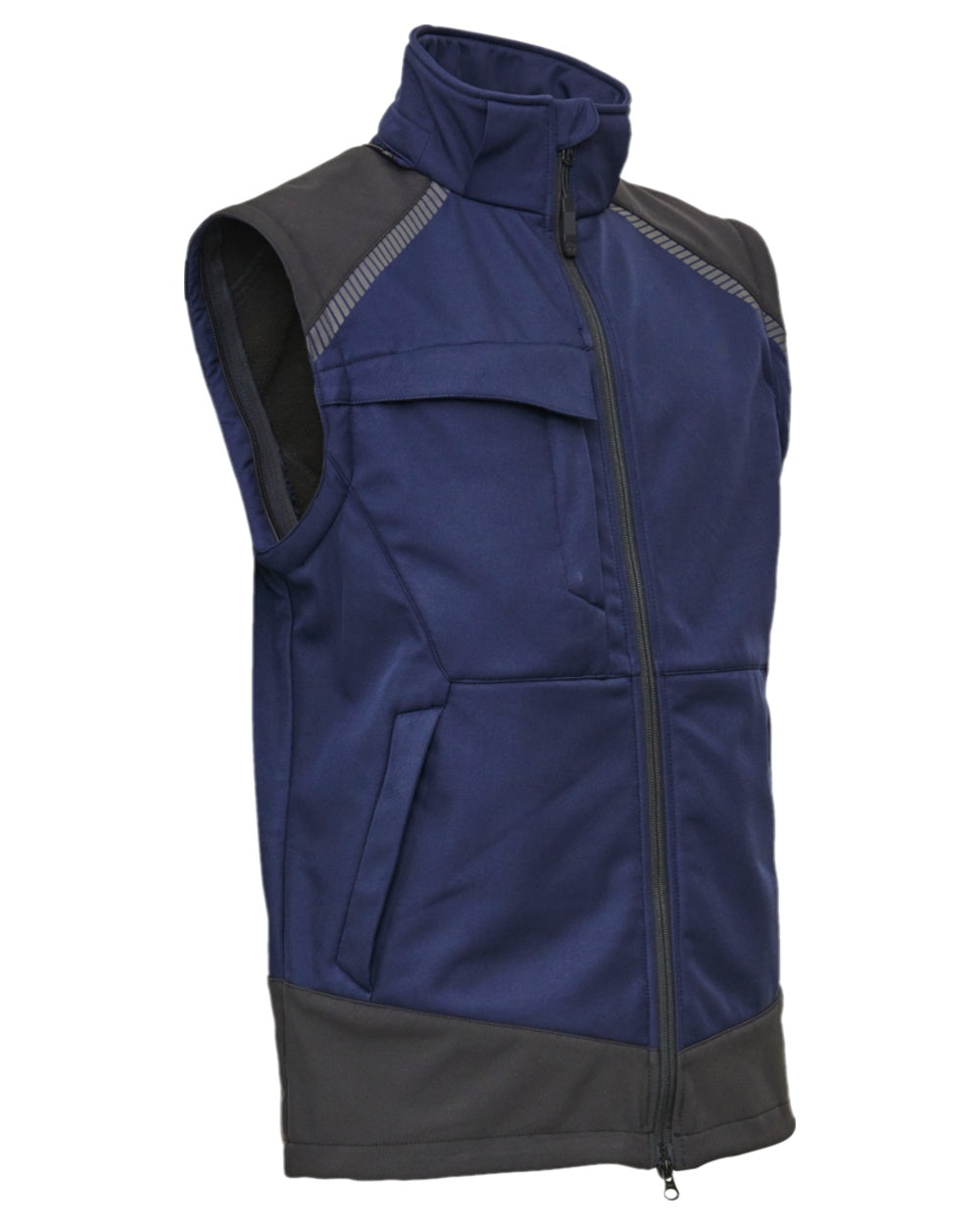 Navy Black Coloured Elka Mens Working Xtreme Softshell Jacket With Detachable Sleeves on white background 