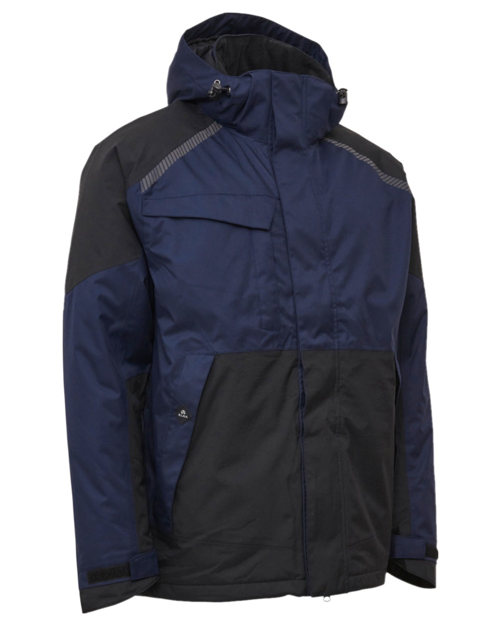 Navy Black Coloured Elka Mens Working Xtreme Stretch Winter Jacket on white background 
