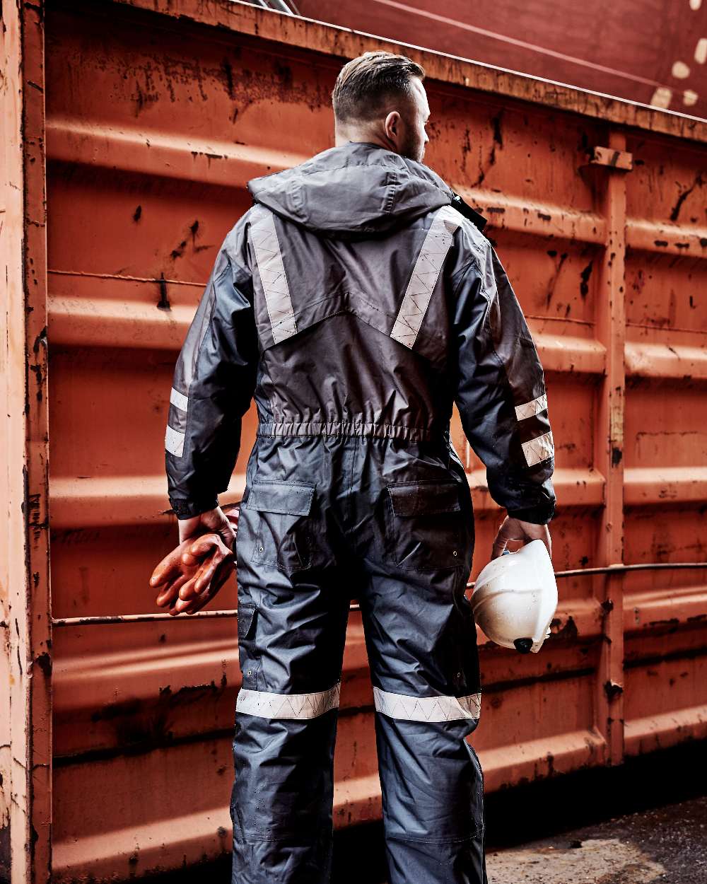 Grey Black Coloured Elka Mens Working Xtreme Winter Thermal Coverall on container background 