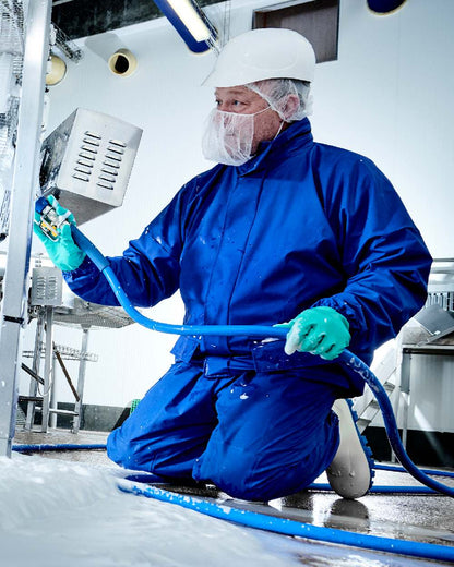 Cobalt Coloured Elka Professional Jacket on construction background 