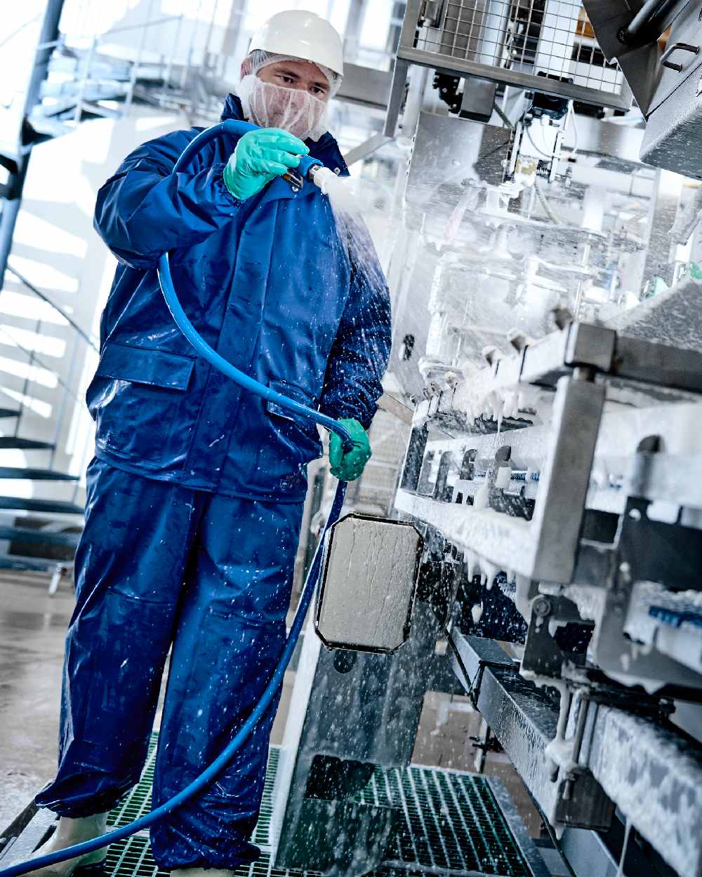 Cobalt Coloured Elka Professional Jacket on construction background 