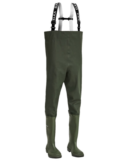 Olive Coloured Elka Safety Waders Long Wellingtons on white background 