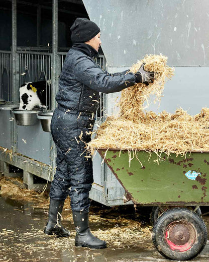 Black Coloured Elka Womens Thermal Coverall on barn background 