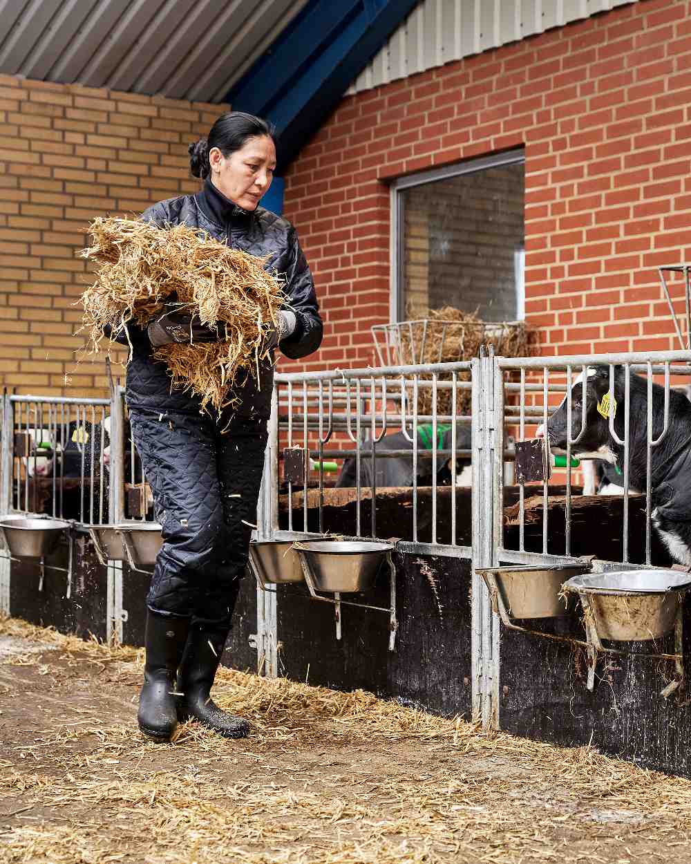 Black Coloured Elka Womens Thermal Jacket on barn background 