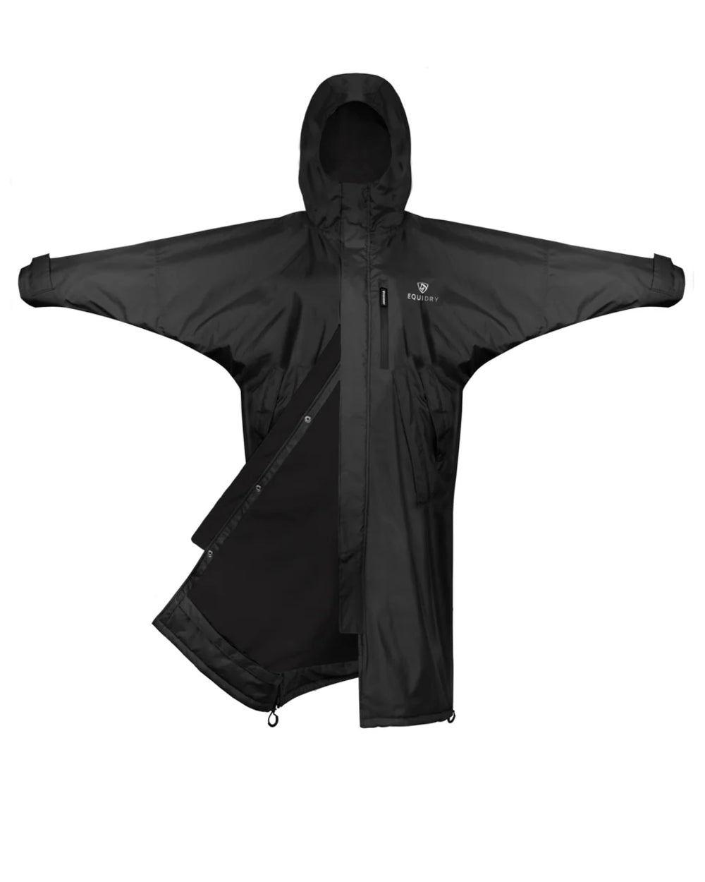 Black coloured Equidry Children Pro Ride Evolution Thin Fleece With Stowaway Hood on white background 