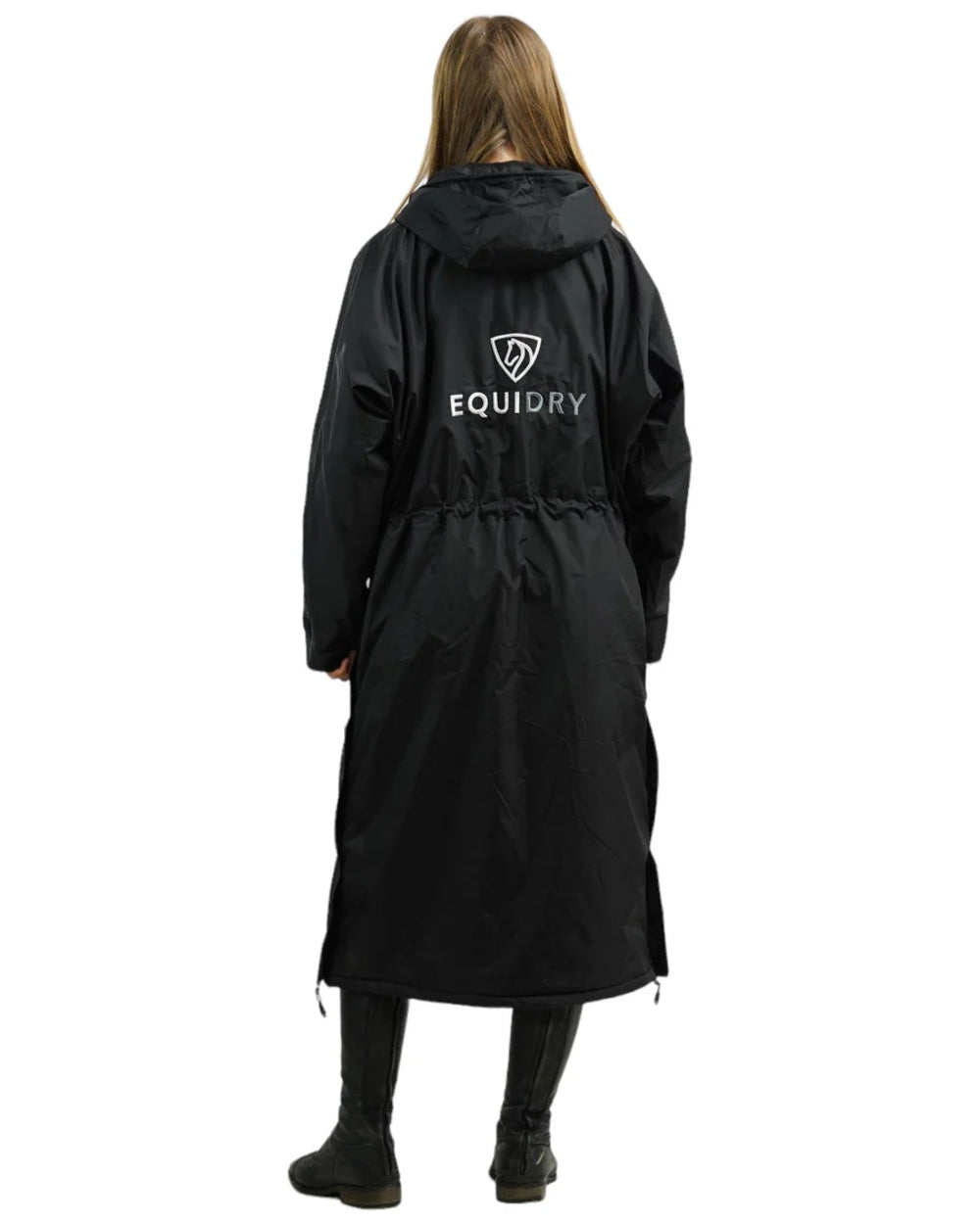 Black coloured Equidry Children Pro Ride Evolution Thin Fleece With Stowaway Hood on white background 