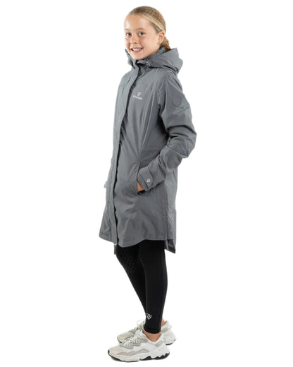 Charcoal coloured Equidry Childrens Bronte Riding Coat on white background 