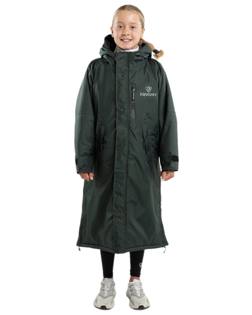 Black Forest Green Grey Coloured Equidry Childrens Evolution Thick Fleece Hood on white background 