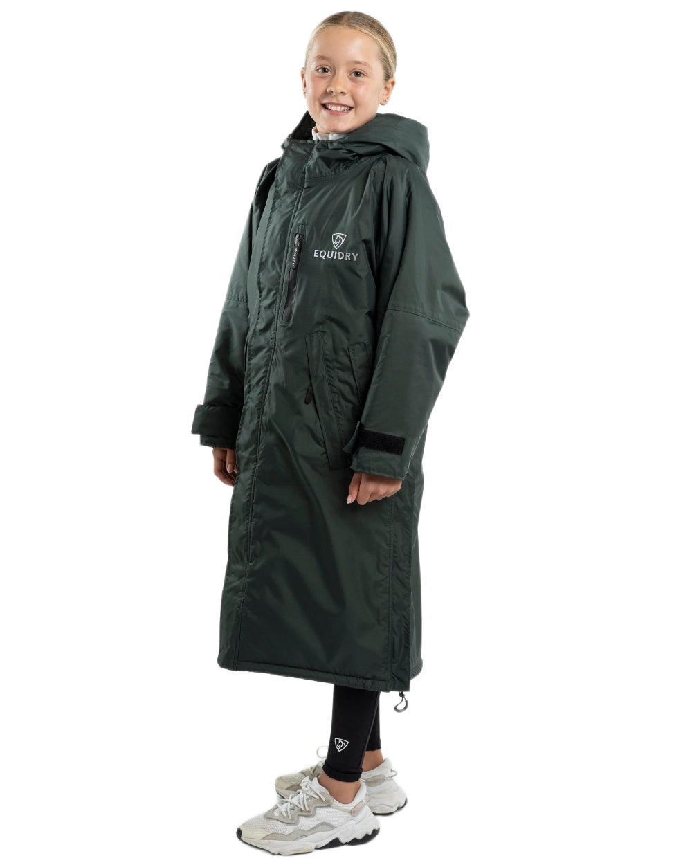 Black Forest Green Grey Coloured Equidry Childrens Evolution Thick Fleece Hood on white background 
