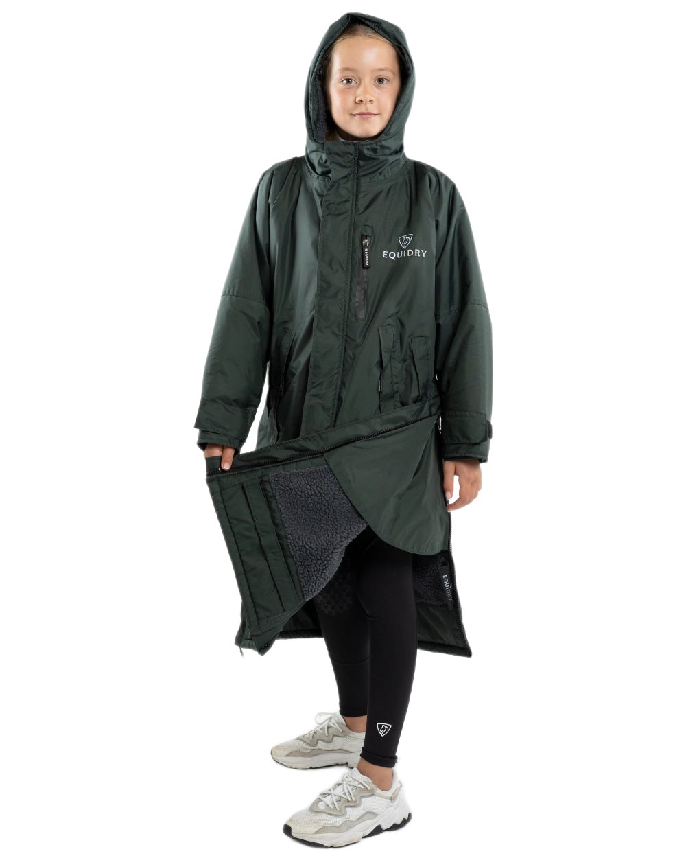 Black Forest Green Grey Coloured Equidry Childrens Evolution Thick Fleece Hood on white background 