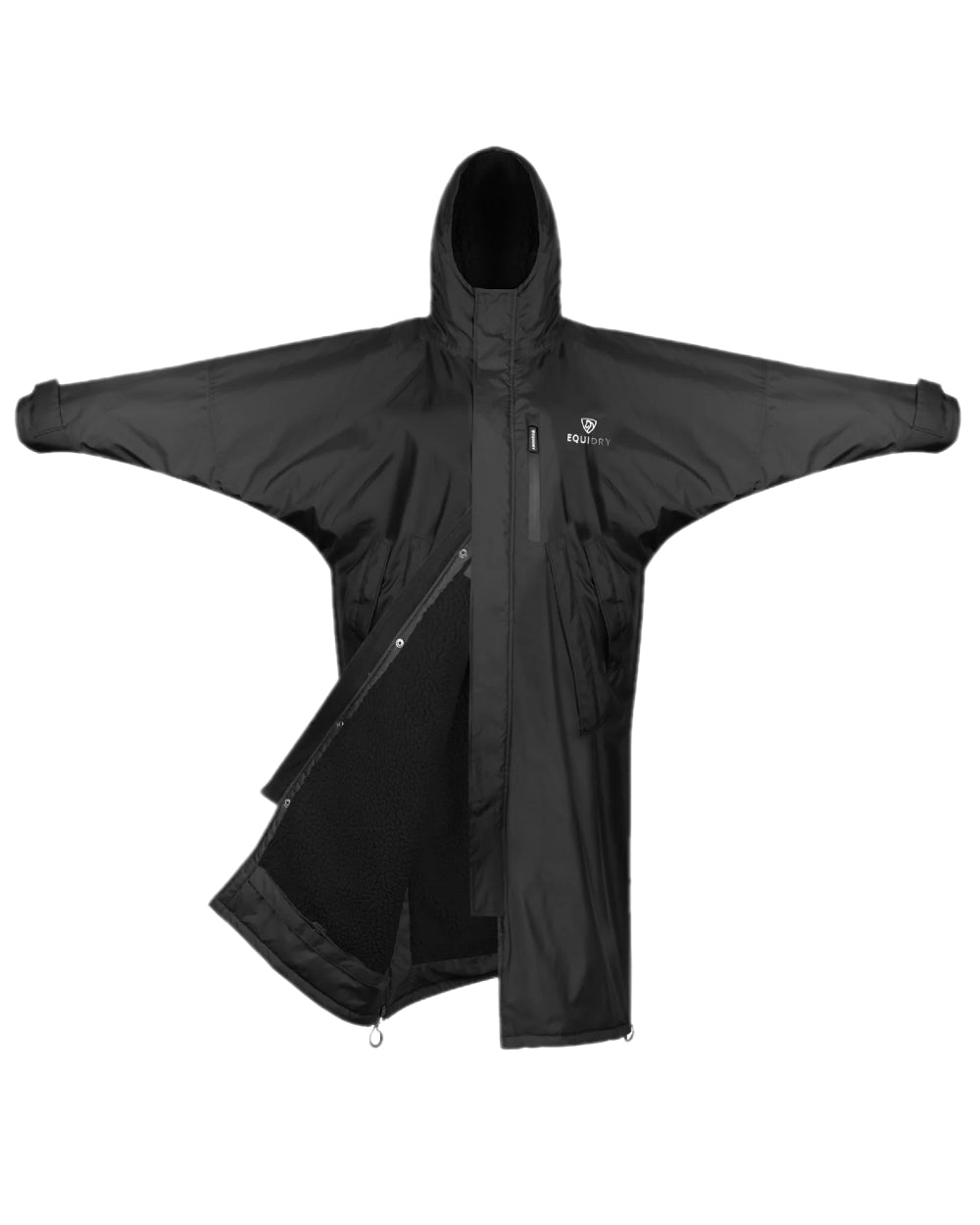 Black Coloured Equidry Childrens Evolution Thick Fleece Hood on white background 