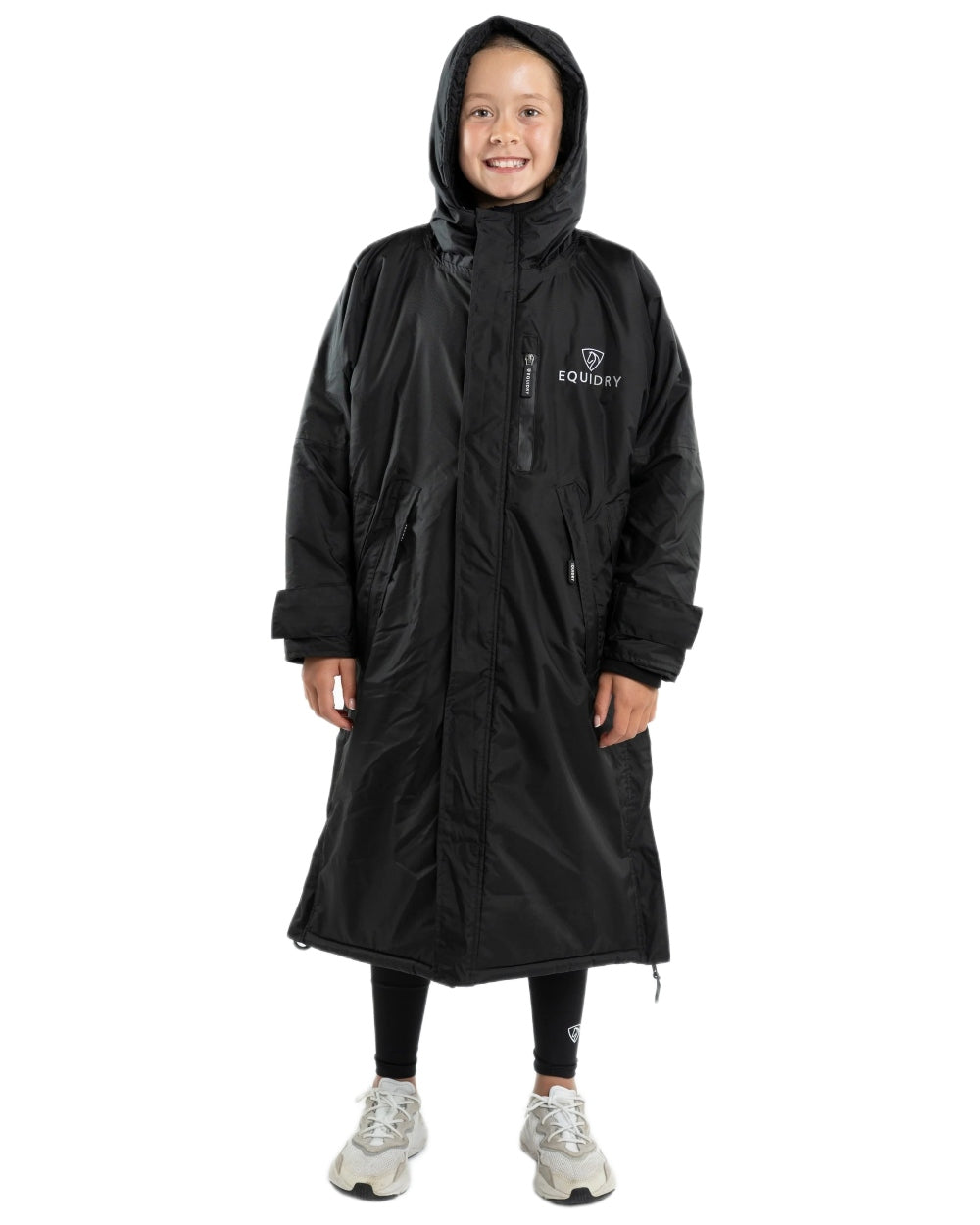 Black Coloured Equidry Childrens Evolution Thick Fleece Hood on white background 