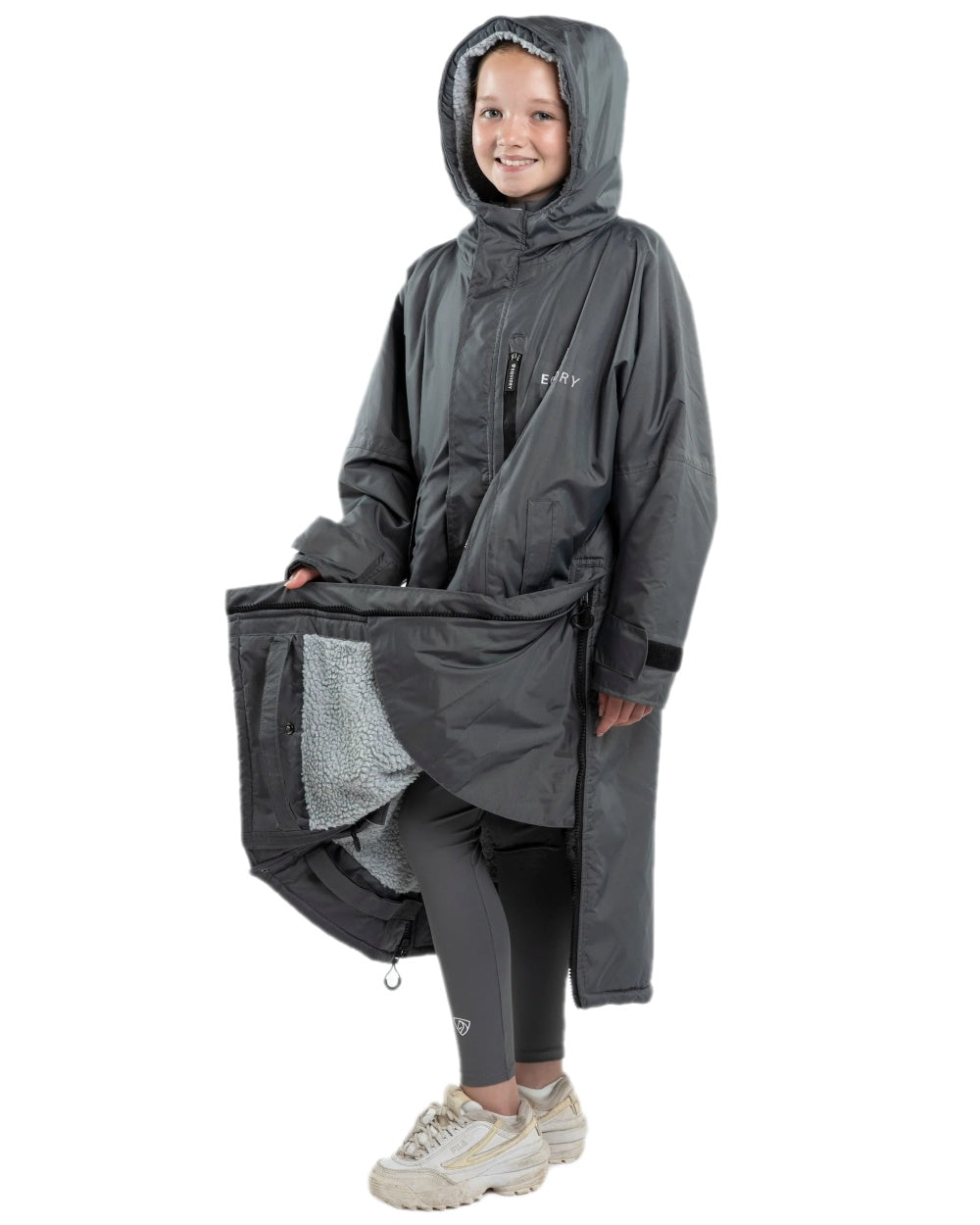 Charcoal Grey Coloured Equidry Childrens Evolution Thick Fleece Hood on white background 