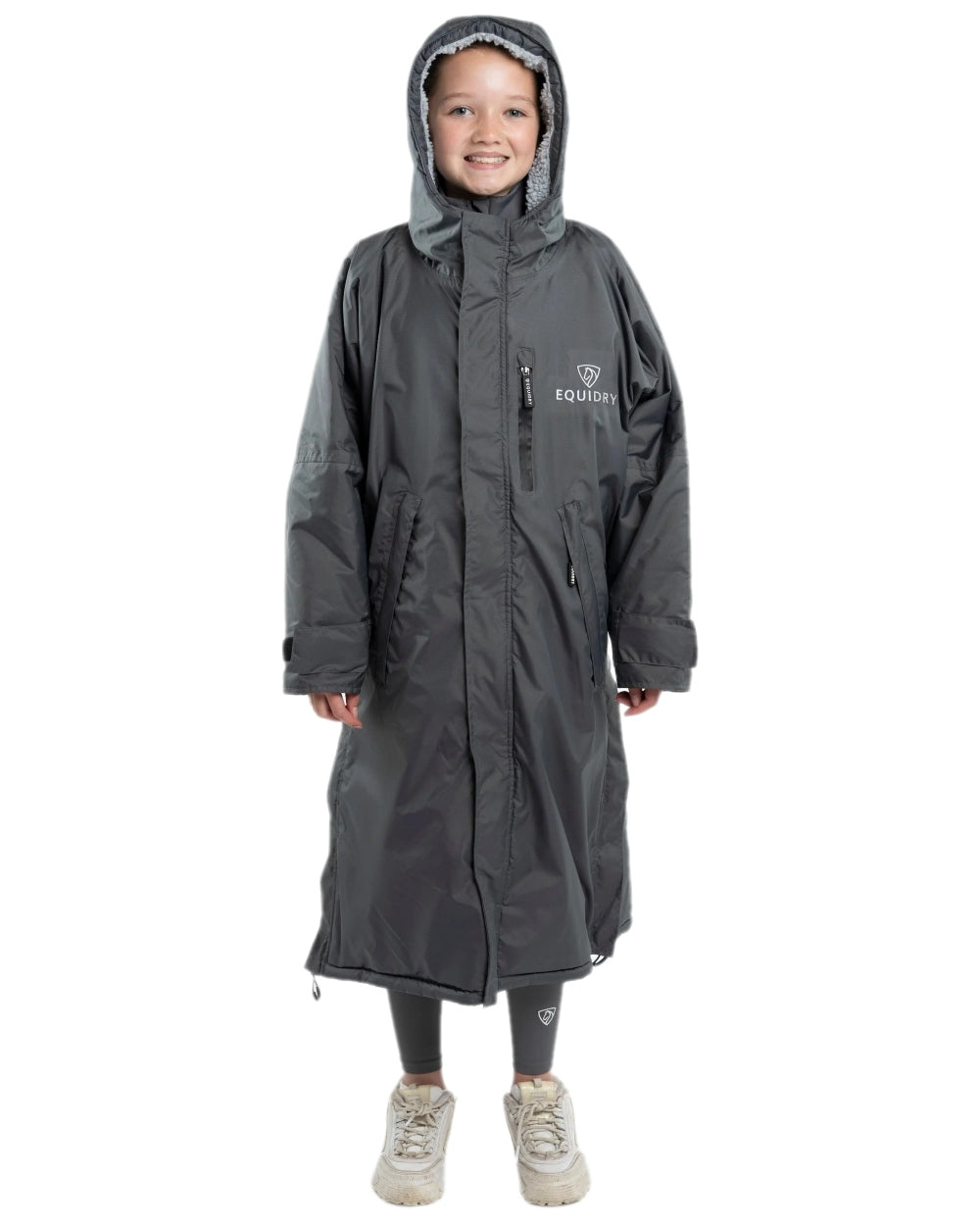 Charcoal Grey Coloured Equidry Childrens Evolution Thick Fleece Hood on white background 