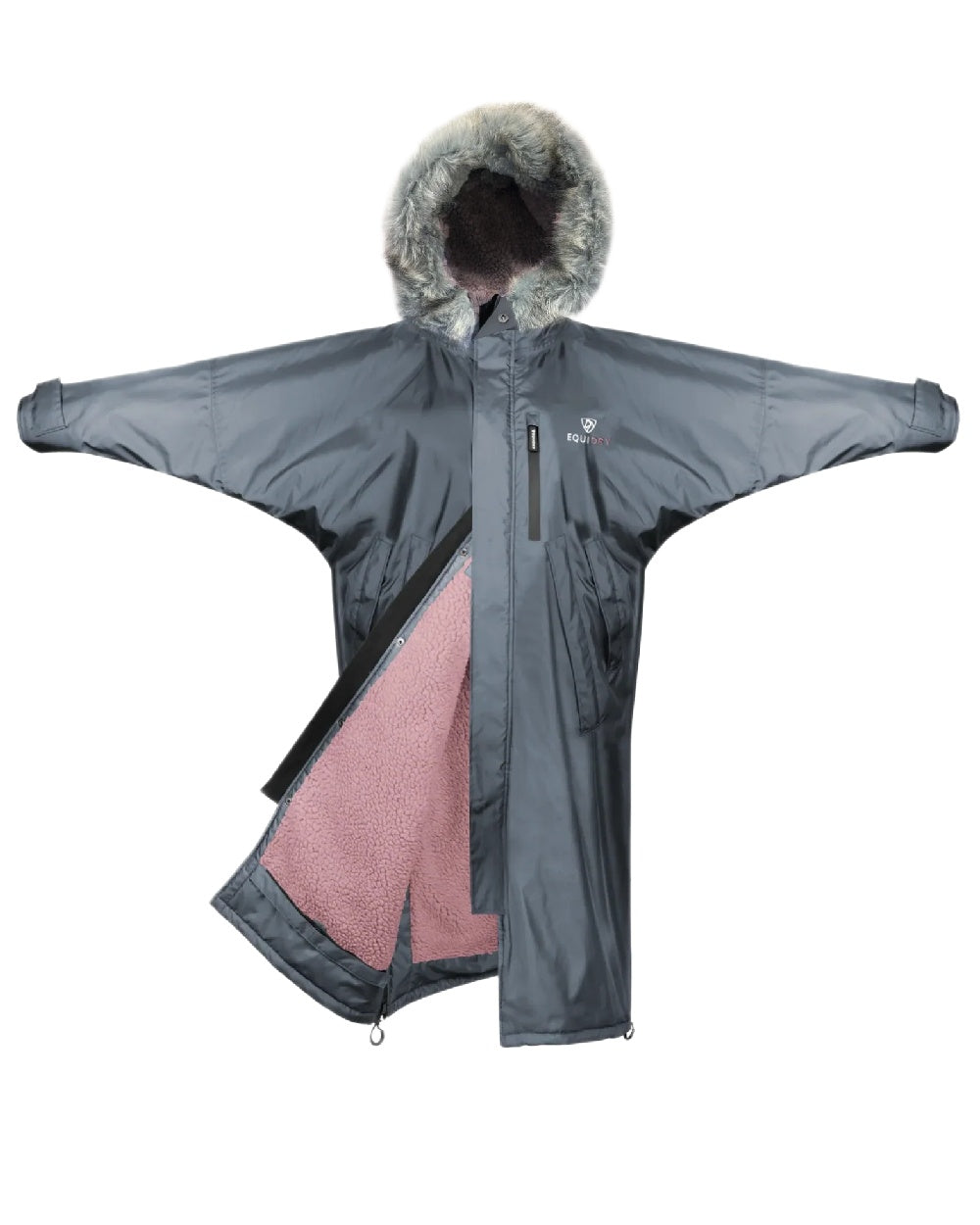 Grey Pale Pink Coloured Equidry Childrens Evolution Thick Fleece Hood on white background 