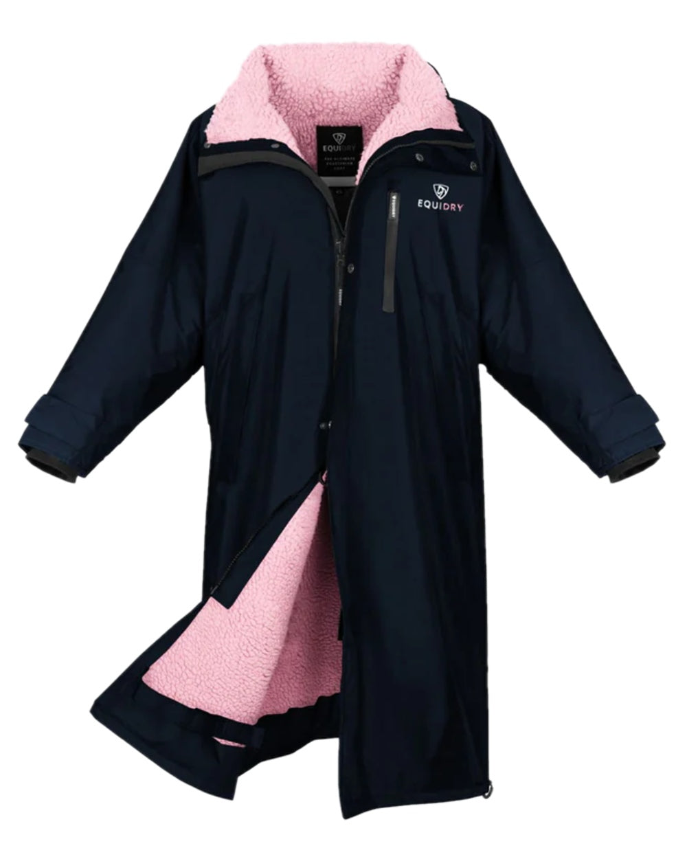 Navy Pale Pink Coloured Equidry Childrens Evolution Thick Fleece Hood on white background 