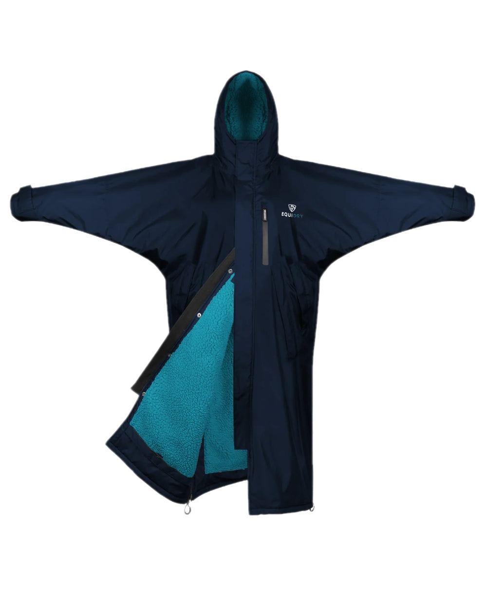 Navy Turquoise Coloured Equidry Childrens Evolution Thick Fleece Hood on white background 