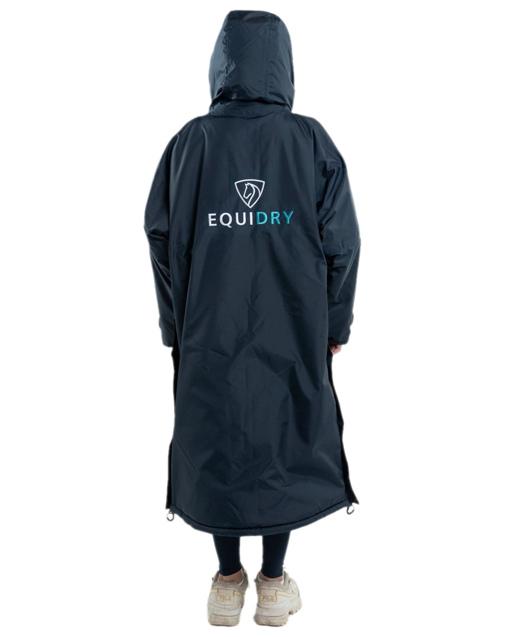 Navy Turquoise Coloured Equidry Childrens Evolution Thick Fleece Hood on white background 