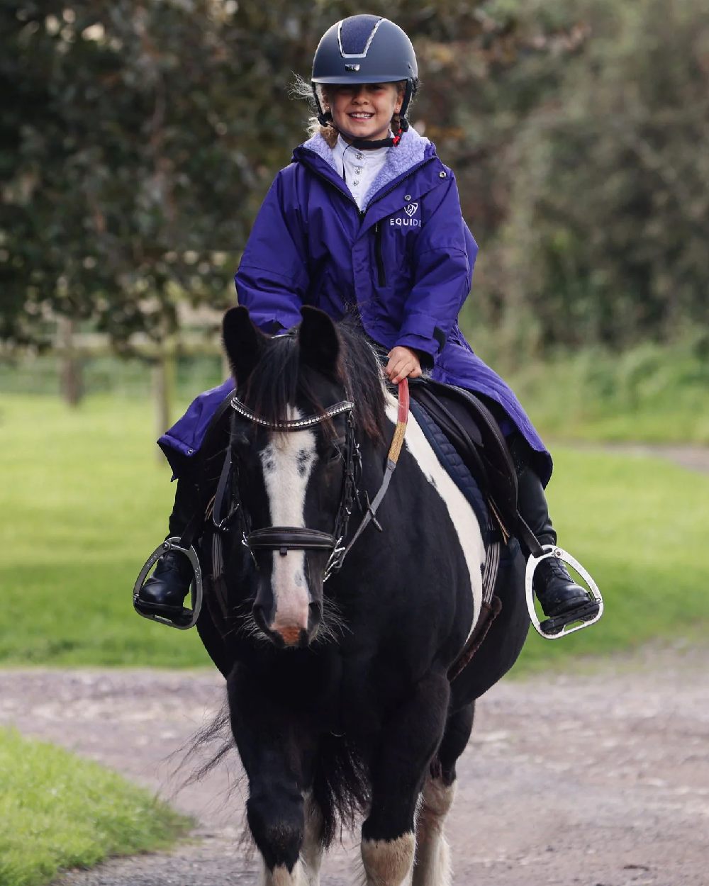 Purple Lilac Coloured Equidry Childrens Evolution Thick Fleece Hood on outdoor background 