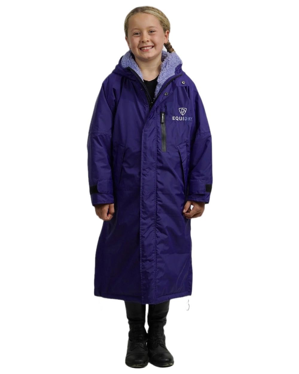 Purple Lilac Coloured Equidry Childrens Evolution Thick Fleece Hood on white background 