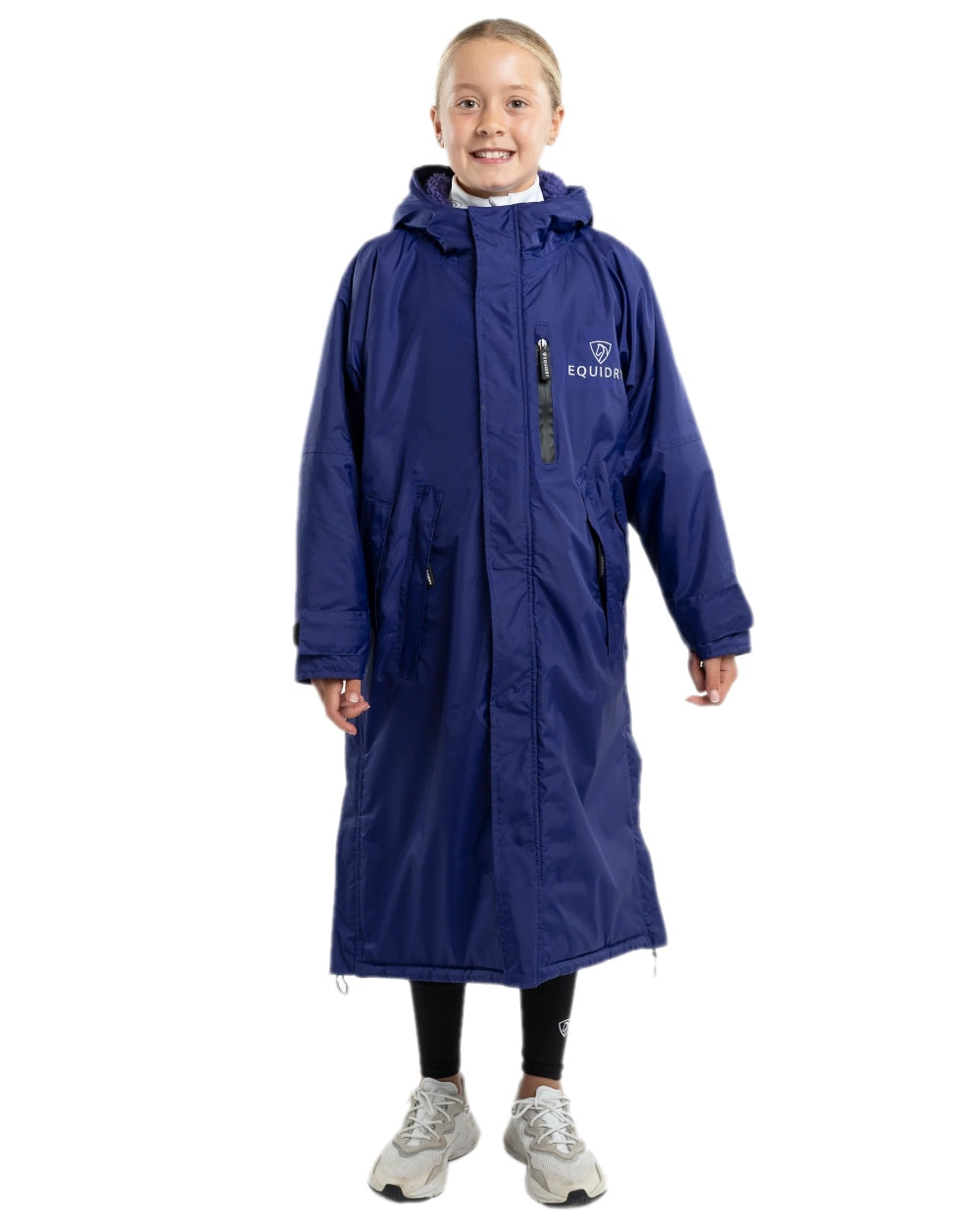 Purple Coloured Equidry Childrens Evolution Thick Fleece Hood on white background 