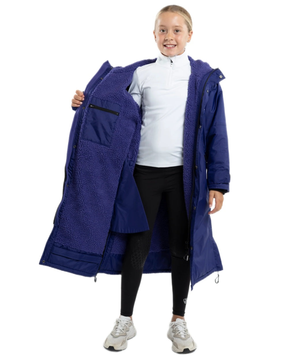 Purple Coloured Equidry Childrens Evolution Thick Fleece Hood on white background 