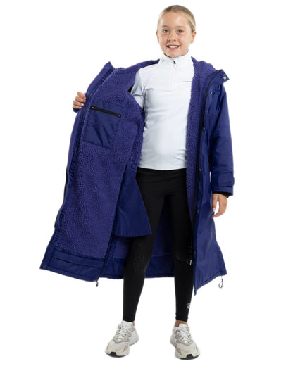 Purple Coloured Equidry Childrens Evolution Thick Fleece Hood on white background 