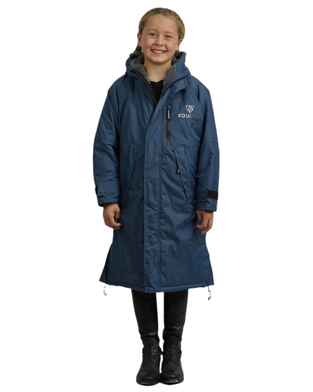 Steel Blue Grey Coloured Equidry Childrens Evolution Thick Fleece Hood on white background 