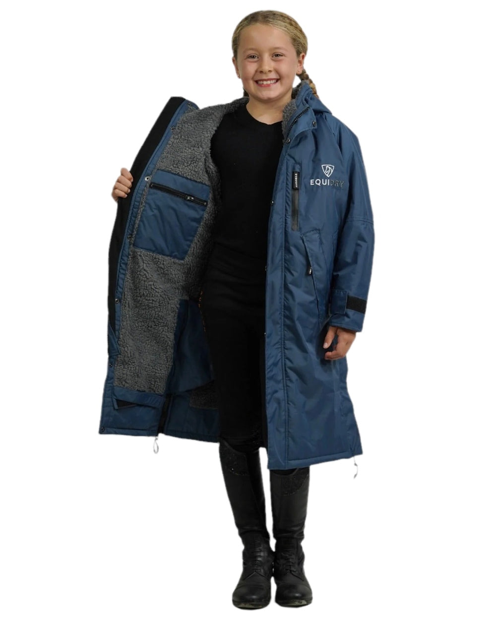 Steel Blue Grey Coloured Equidry Childrens Evolution Thick Fleece Hood on white background 