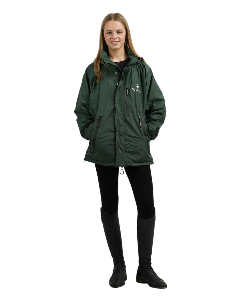 Black Forest Green coloured Equidry Childrens Shortie Jacket on white background 