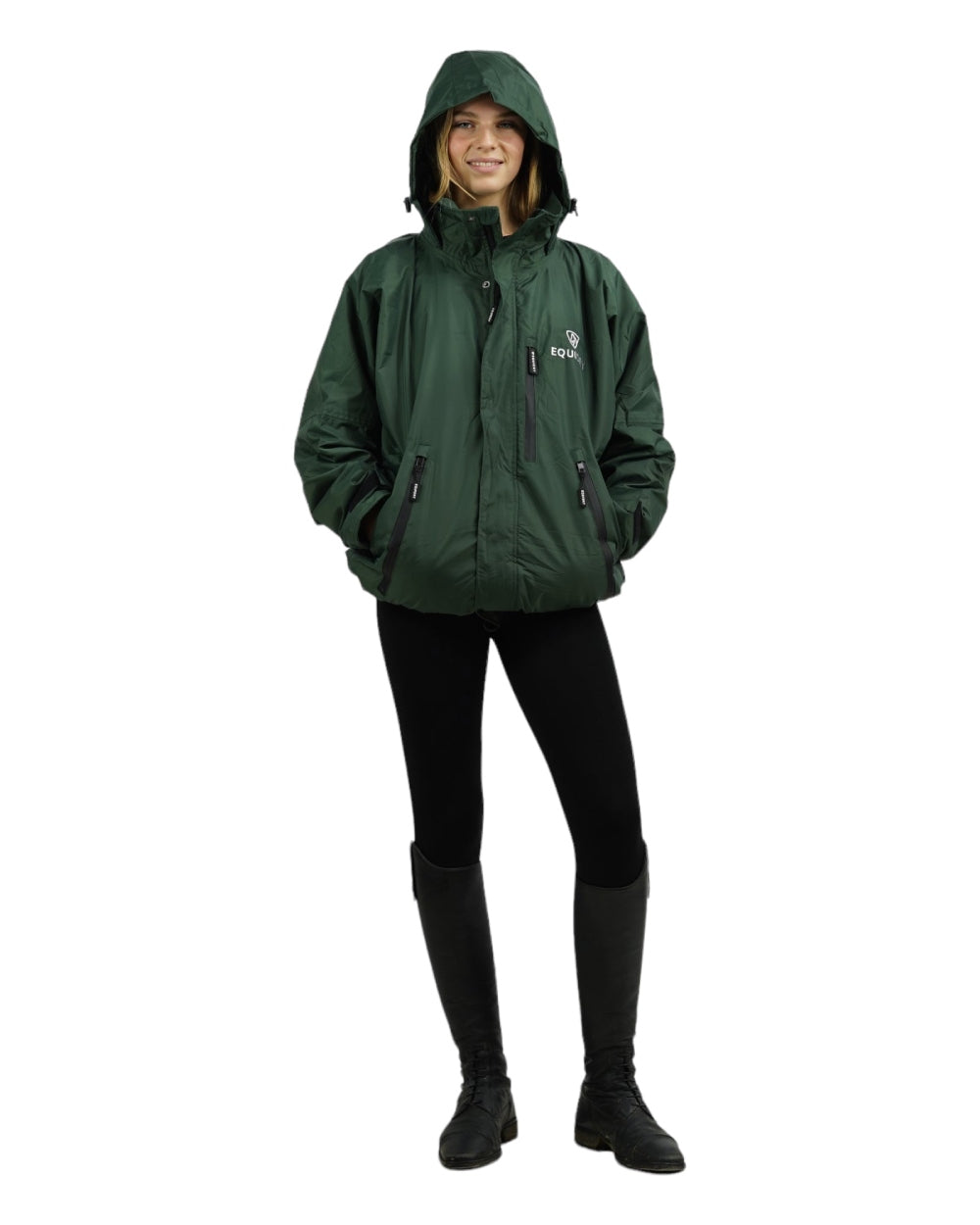 Black Forest Green coloured Equidry Childrens Shortie Jacket on white background 